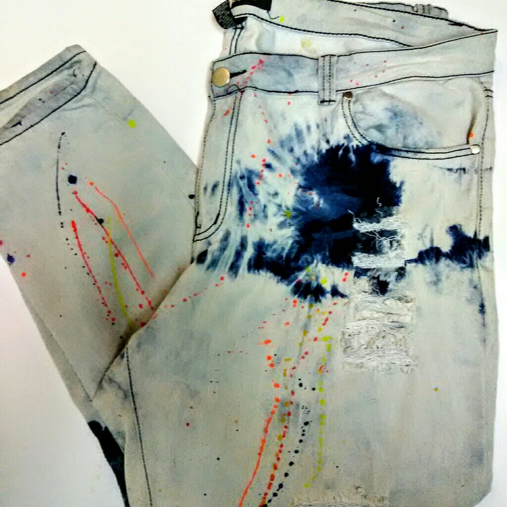 Ashley stewart Distressed graphic Denim jeans